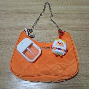 Steve Madden Orange Quilted Shoulder Bag with Chain and Novelty Keychains